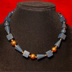 Trifari Blue and Gold Tone Geometric Necklace